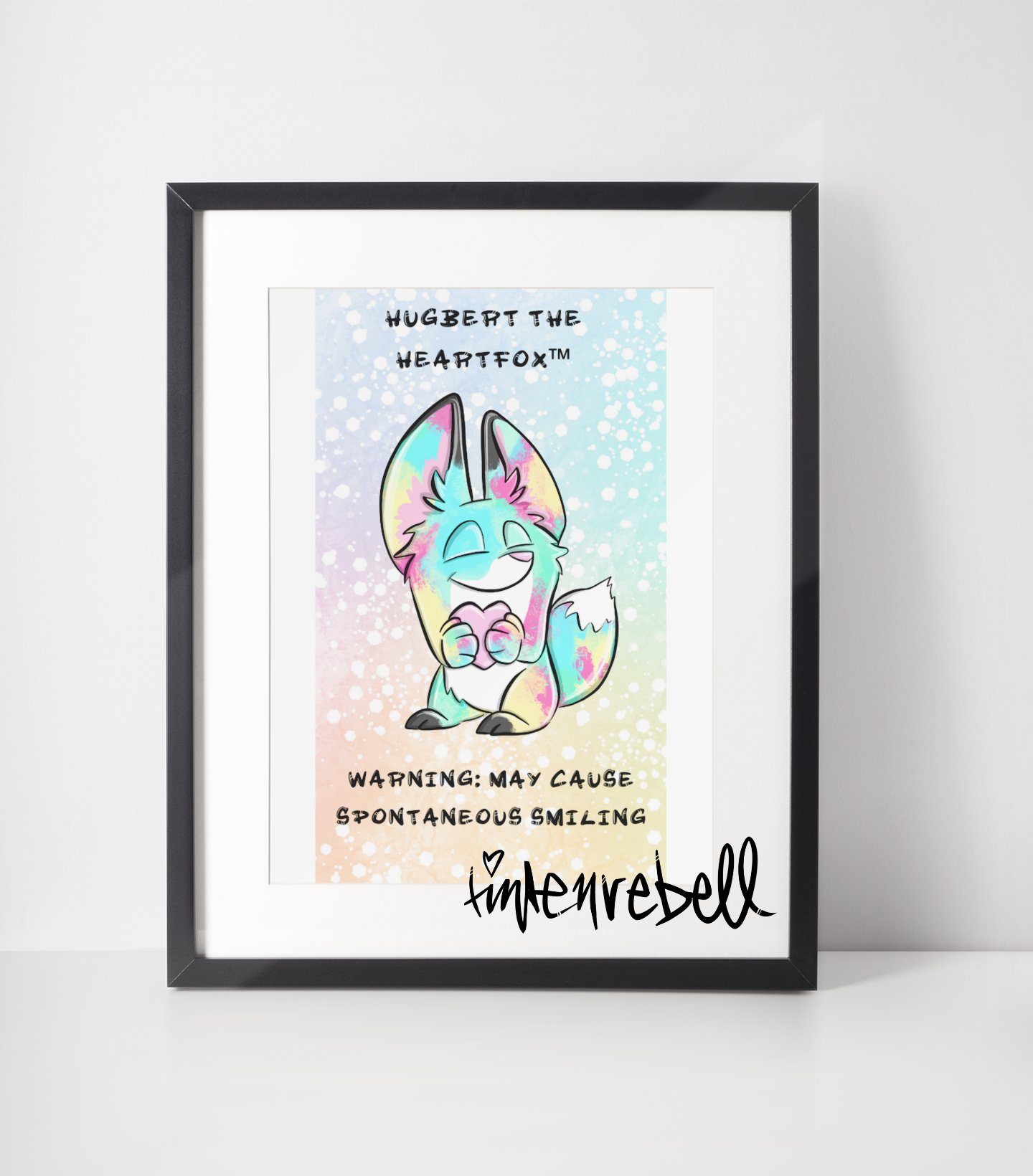 “Collectible storycard featuring hand-drawn Hugbert_the_Heartfox and a witty mini-story – printed on sturdy cardstock, made to love and hoard.”