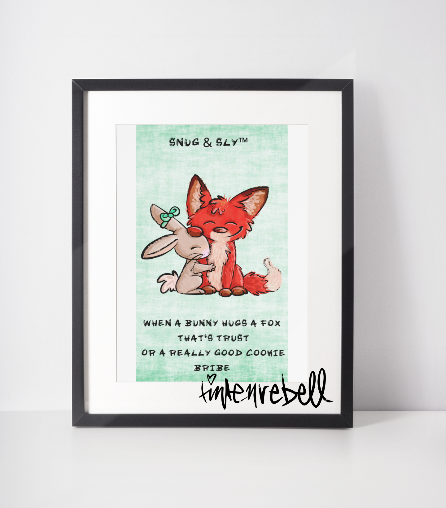 “Collectible storycard featuring hand-drawn choosing each other fox bunny and a witty mini-story – printed on sturdy cardstock, made to love and hoard.”